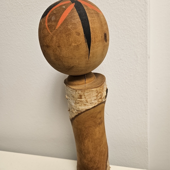 Artisan Wood Kokeshi Doll - Black and Red Accents Birch Wood 11.5" - Picture 8 of 9